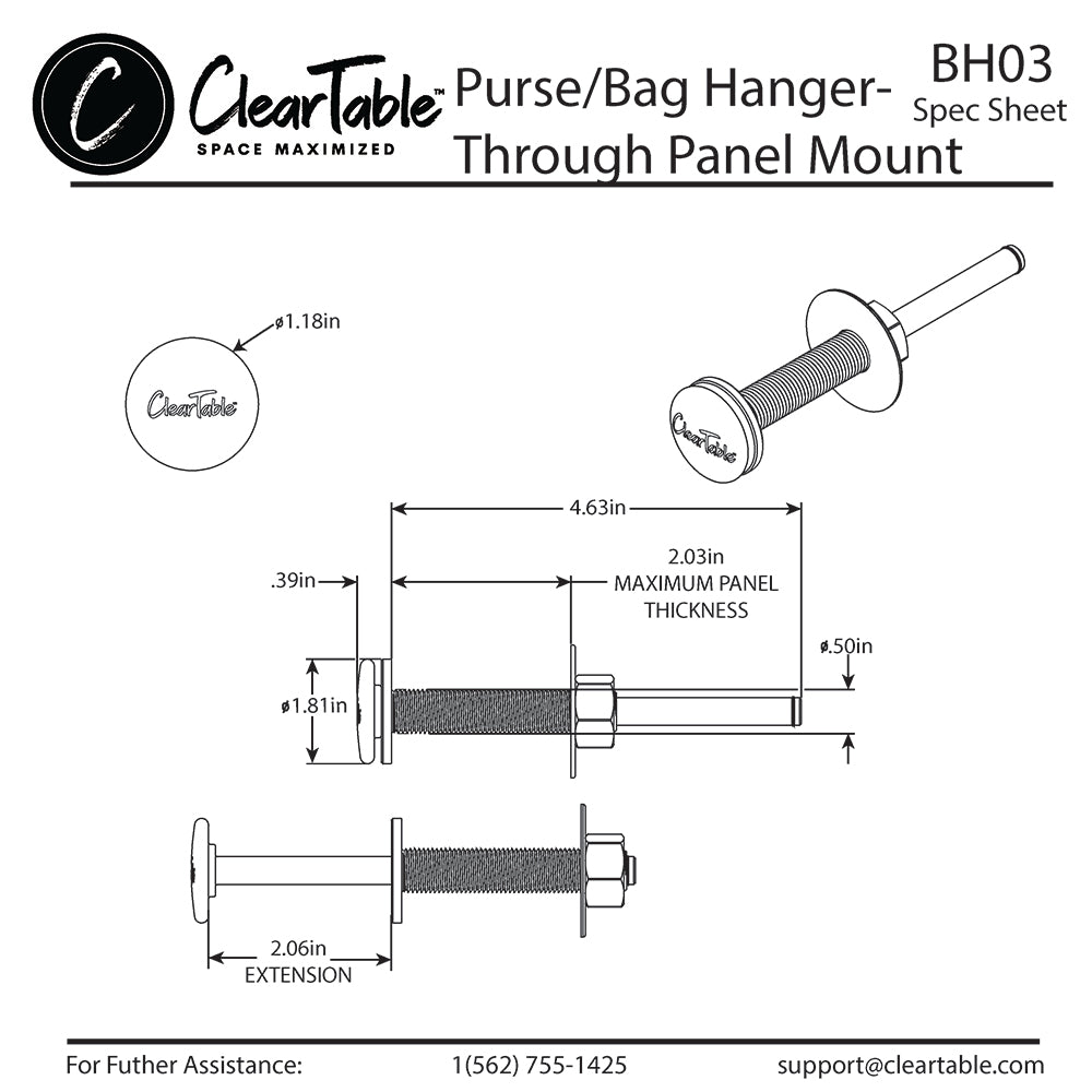 PURSE / BAG HANGER - THROUGH PANEL MOUNT